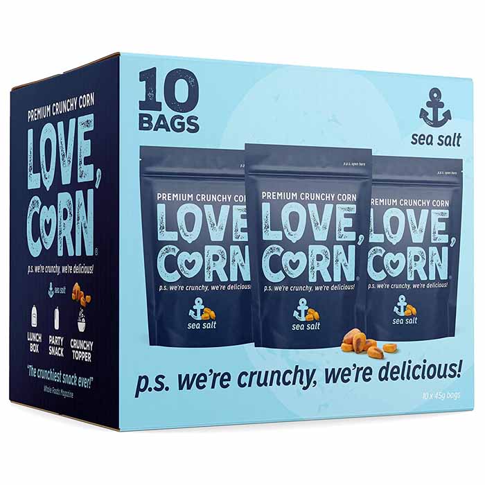 LOVE CORN - Premium Crunchy Corn - Sea Salt (45g) ,10-Pack