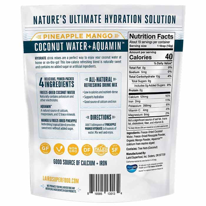 Laird Superfood - Pineapple Mango HYDRATE Coconut Water, 240g - back