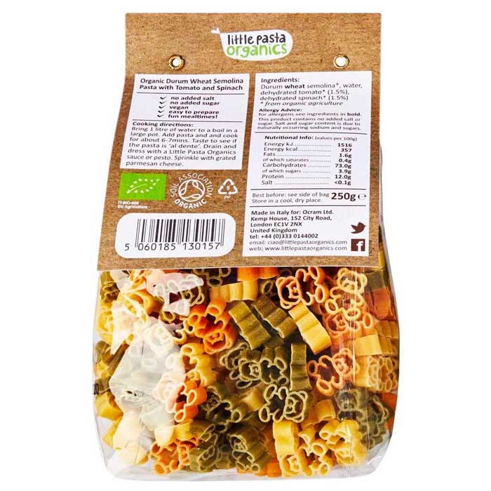 Little Pasta Organics - Organic Tricolour Pasta for Kids - Teddy Bear, 250g - back
