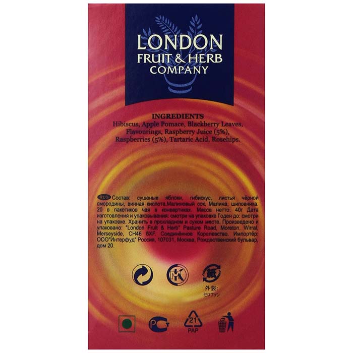 London Fruit & Herb Co - Raspberry Rendezvous Tea, 20 Bags - back