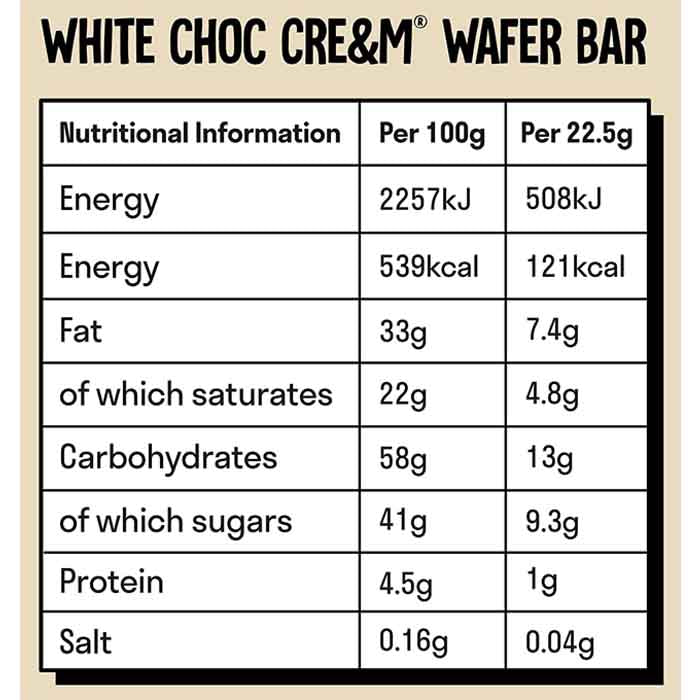 Love Raw - Cre&m Filled Wafer White Chocolate Bars, 44g  Pack of 12 - back