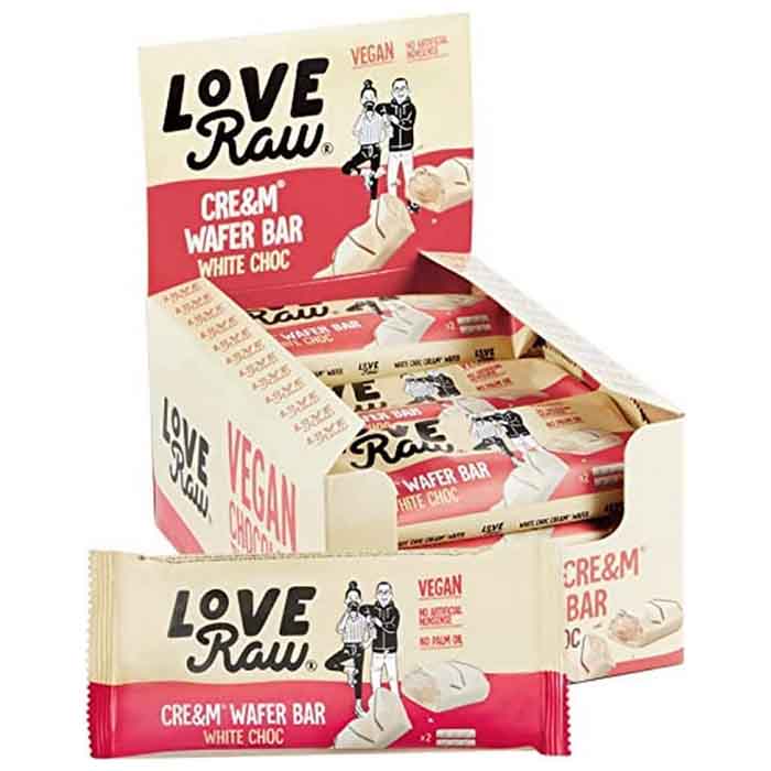 Love Raw - Cre&m Filled Wafer White Chocolate Bars, 44g  Pack of 12