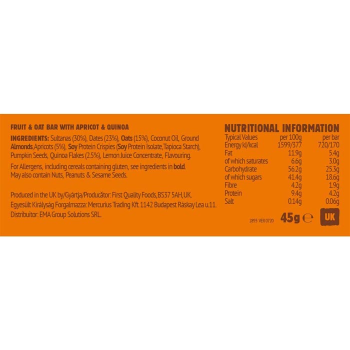 Ma Baker - Superfoods Bars - Apricot and Quinoa, 45g  Pack of 16 - back