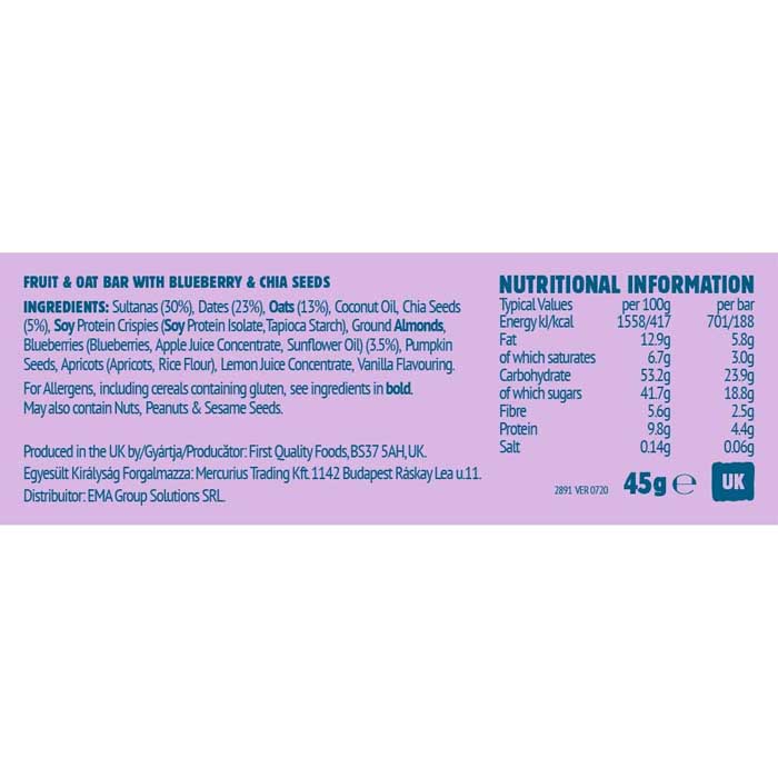 Ma Baker - Superfoods Bars - Blueberry and Chia Seed, 45g  Pack of 16 - back