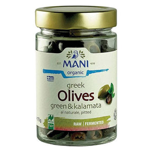 Mani - Organic Kalamata & Green Olives al Naturale Pitted, 175g