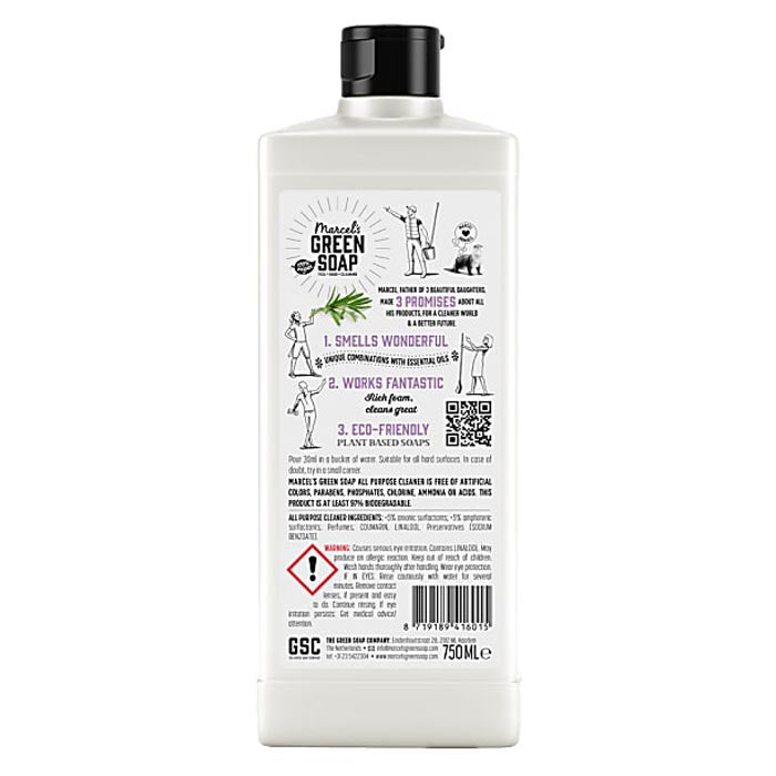 Marcel's Green Soap - All-Purpose Cleaner - Lavender & Rosemary (750ml) - back