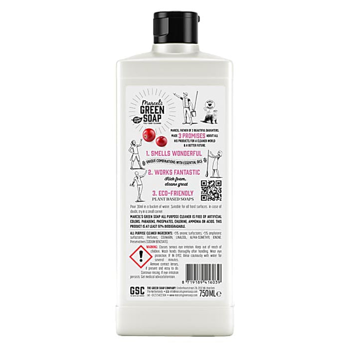 Marcel's Green Soap - All-Purpose Cleaner - Patchouli & Cranberry (750ml) - back