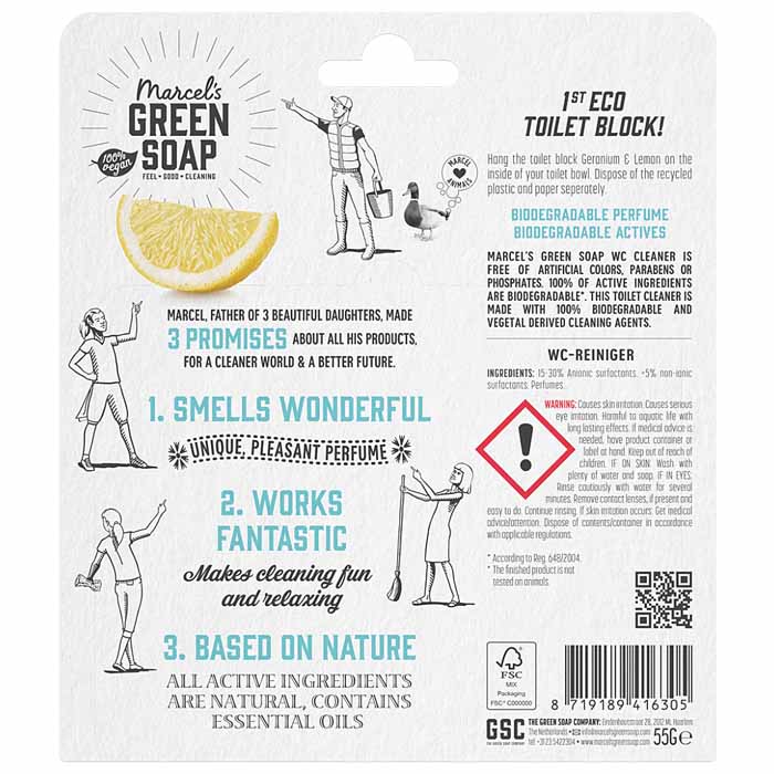 Marcel's Green Soap - Toilet Block - Geranium & Lemon, 55g  - back
