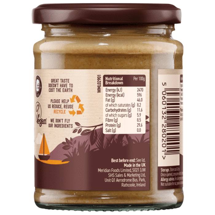 Meridian Foods - Organic Smooth Peanut Butter 100% Nuts, 280g - back