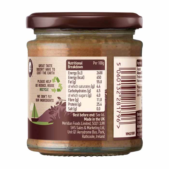 Meridian Foods - Smooth Almond Butter 100% Nuts, 170g - Back