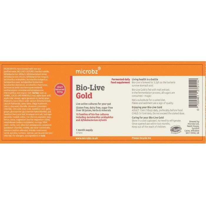 Microbz - Bio-Live Gold Liquid Probiotic, Ingredients 475ml