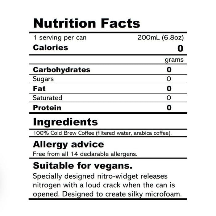 Minor Figures - Nitro Cold Brew Black, 200ml - nutrition facts