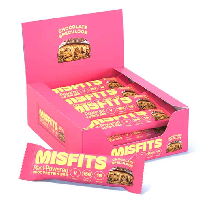 Misfits - Milk Chocolate Speculoos Protein Bar, 45g  Pack of 12