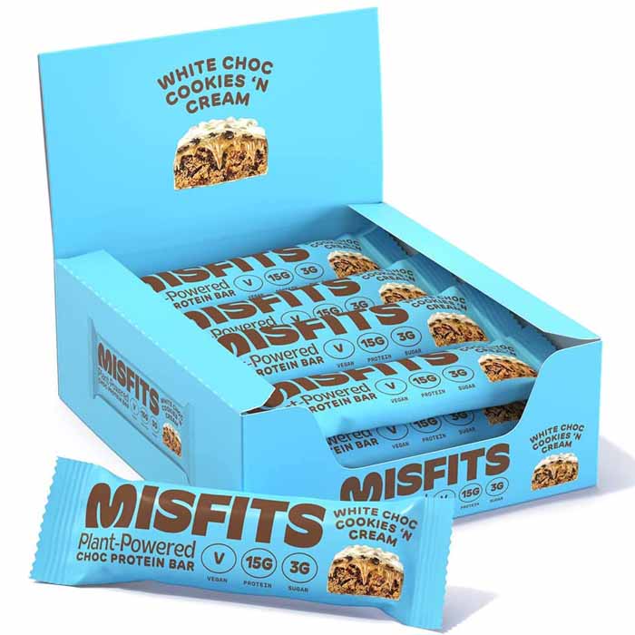 Misfits - Vegan Protein Bar - White Choc Cookies & Cream (12 Bars), 45g
