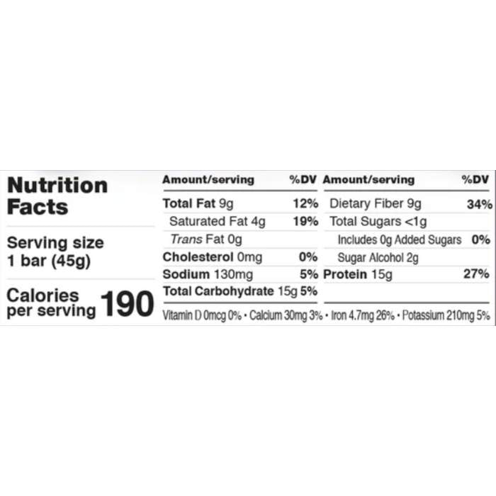 Misfits Health - Plant-Based Protein Bar- Dark Chocolate Raspberry, 45g - nutrition facts
