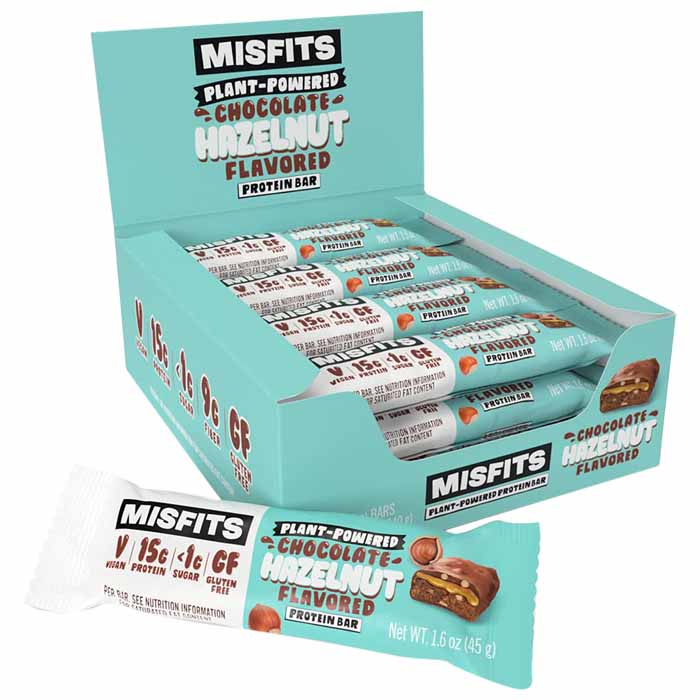Misfits Health - Plant-Based Protein Bar - Hazelnut 12-Pack, 45g 