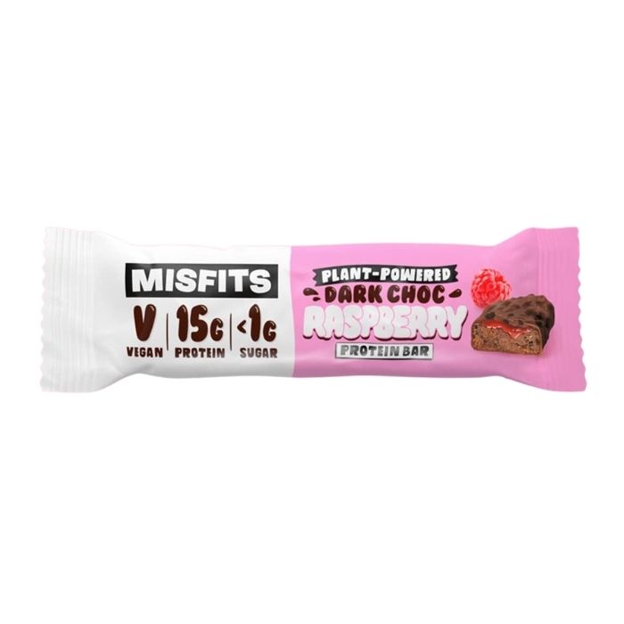 Misfits Health - Plant-Based Protein Bar- Dark Chocolate Raspberry, 45g - front