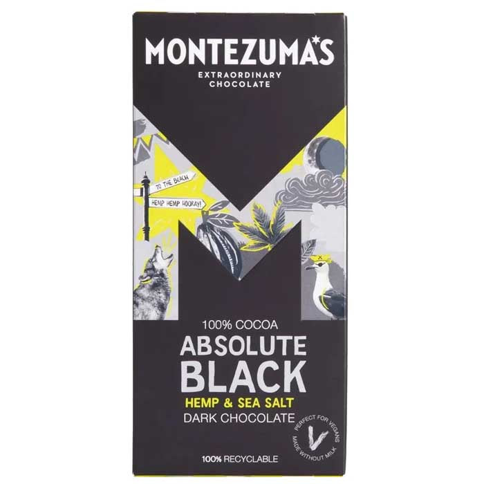 Montezuma's - Absolute Black 100% Cocoa with Hemp and Sea Salt Bar, 90g  Pack of 12