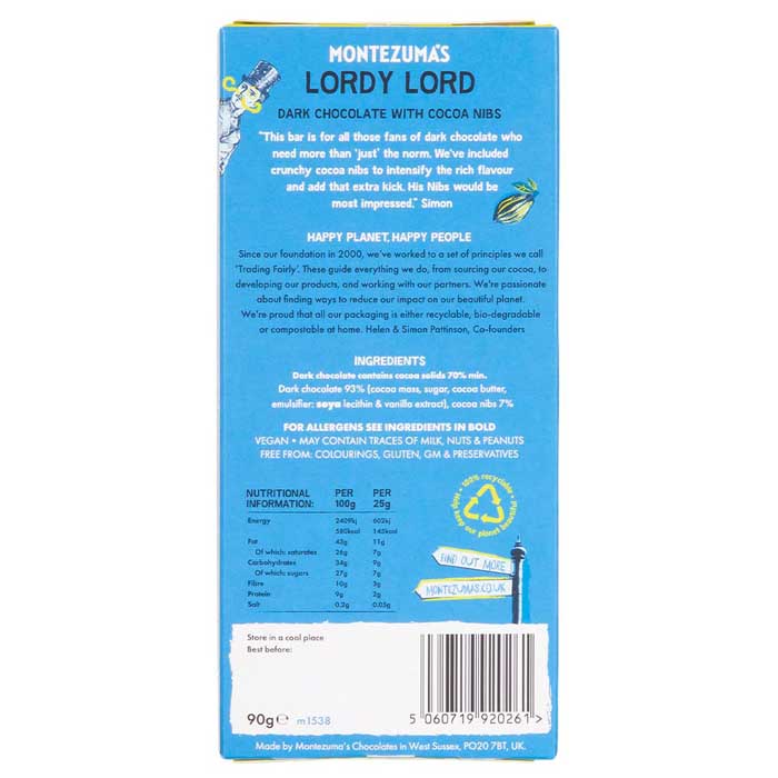Montezuma's - Lordy Lord Dark With Cocoa Nibs, 90g - back