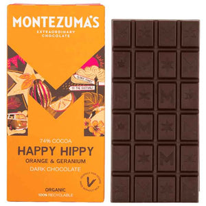 Montezuma's - Organic Happy Hippy Dark Orange and Geranium, 90g | Pack of 12
