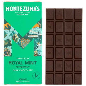 Montezuma's - Organic Royal Mint 74% Peppermint Dark Chocolate, 90g | Pack of 12