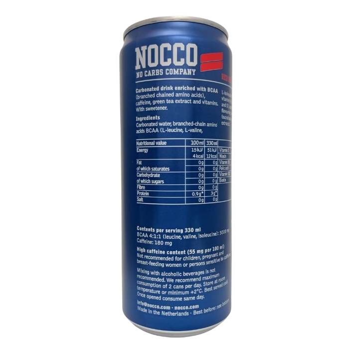 NOCCO - BCAA Red Berries Energy Drinks, 330ml - back