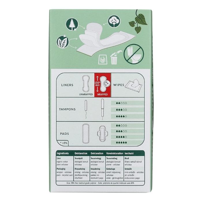 Natracare - Organic Cotton Panty Liners Normal Wrapped - Back