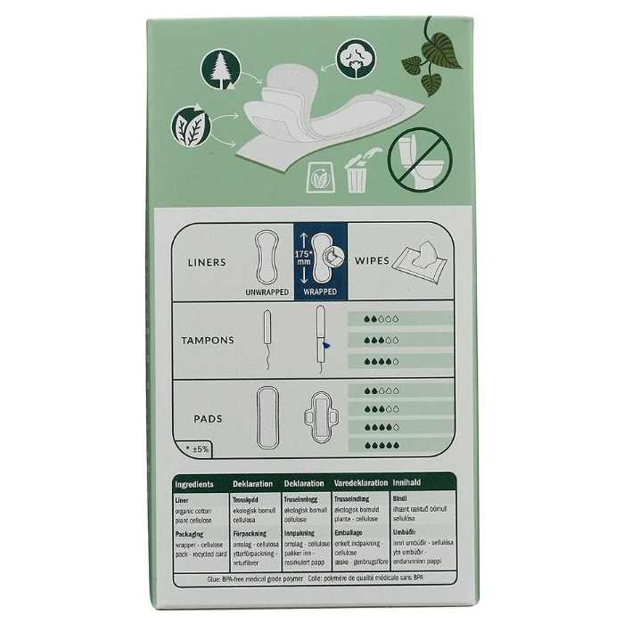 Natracare - Panty Liners - Long Wrapped, 16 pads back