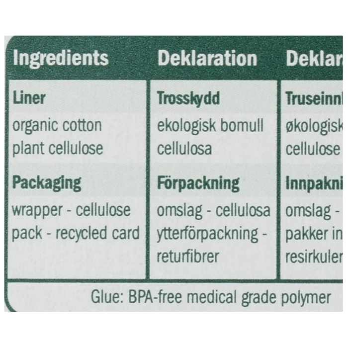 Natracare - Panty Liners - Long Wrapped, 16 pads ingredients