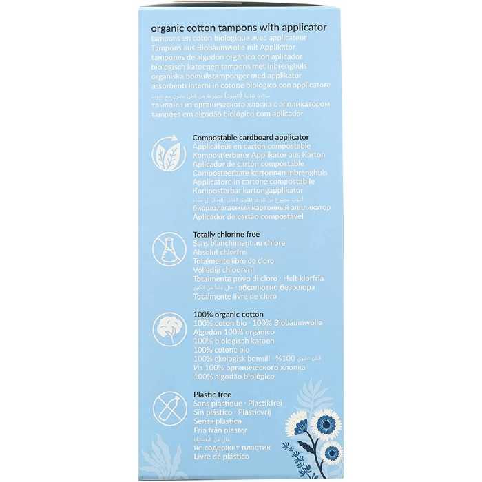 Natracare Organic Cotton Regular Tampons non applicator 16 pack - back