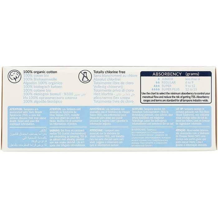 Natracare Organic Cotton Regular Tampons non applicator 20 pack - back