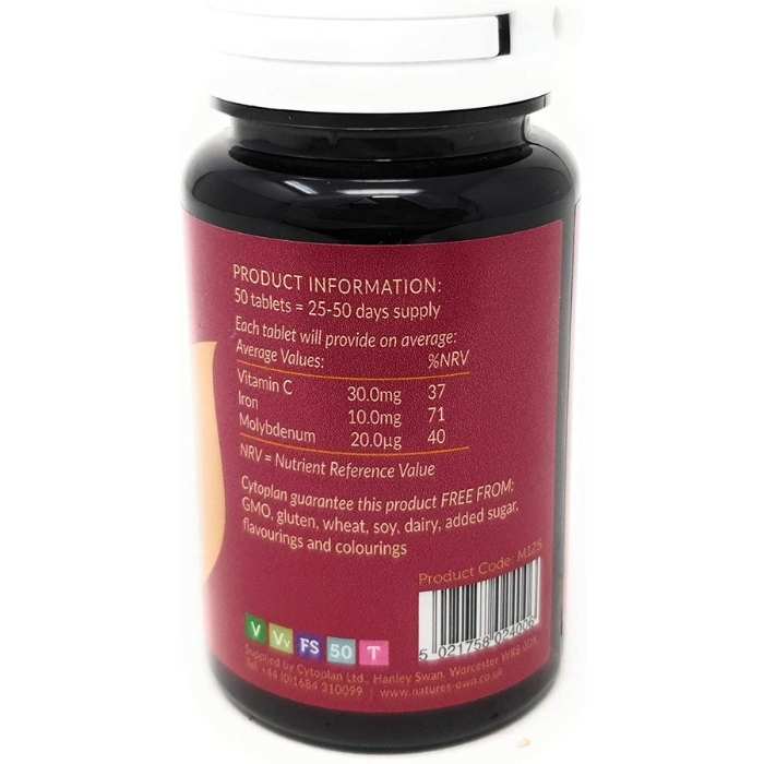 Nature's Own - Iron with Molybdenum & Vitamin C, 50 Tablets - back