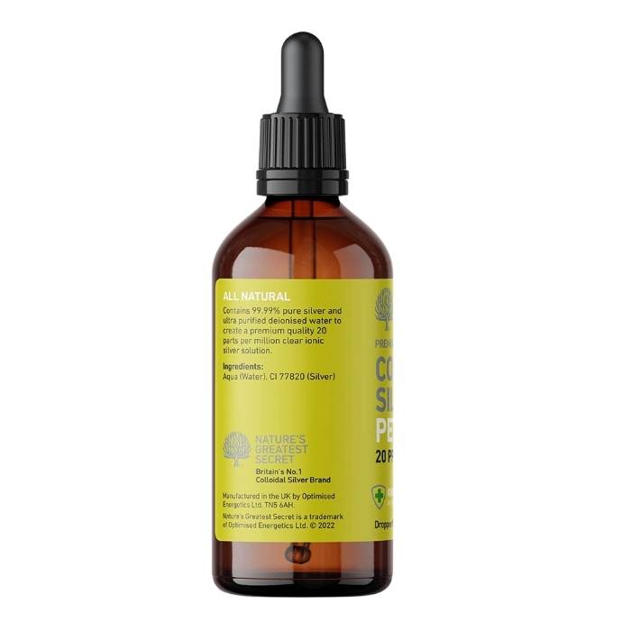 Natures Greatest Secret - Colloidal Silver for Pets, 20ppm Dropper Bottle with Pipette, 100ml - Back