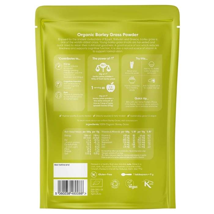 Naturya - Organic Barleygrass Powder, 200g - back