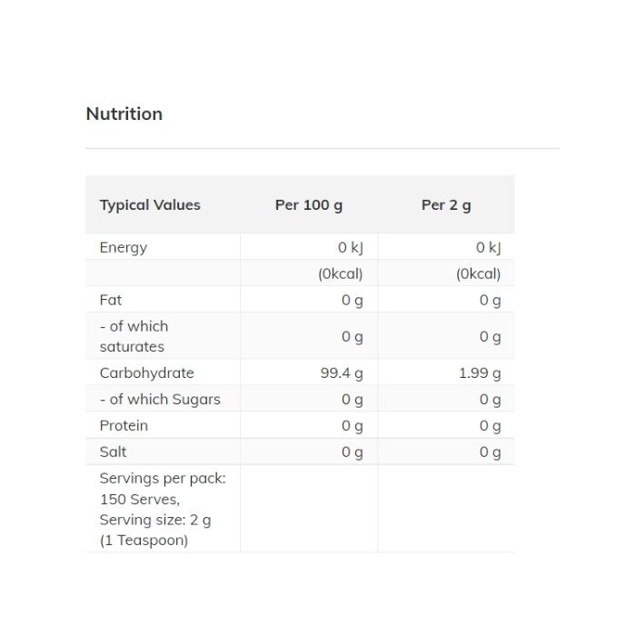 Natvia - Natural Sweetener Canister, 300g - Nutrition Facts