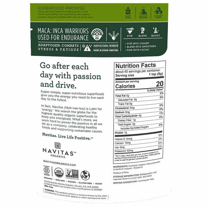 Navitas Organics - Maca Powder, 227g - back