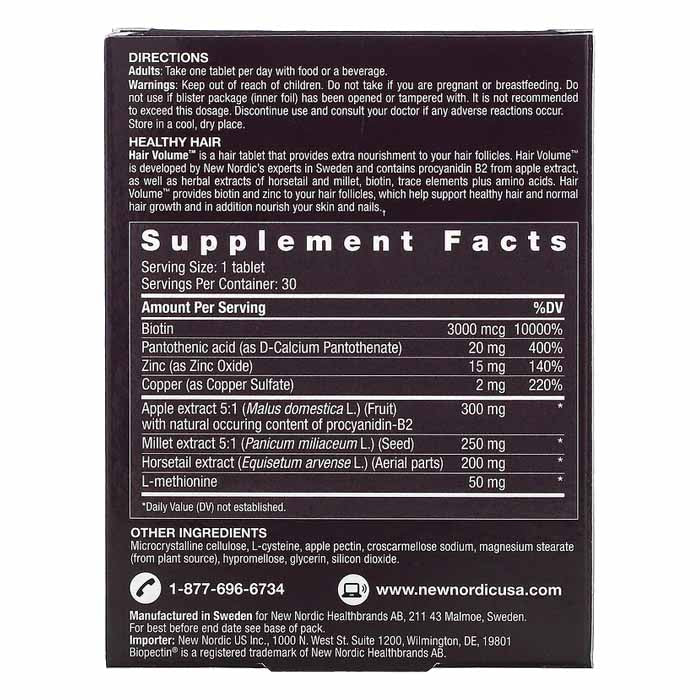 New Nordic - Hair Volume Tablets ,30 Tablets - back