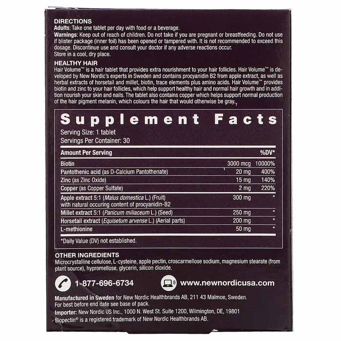 New Nordic - Hair Volume Tablets ,90 Tablets - back