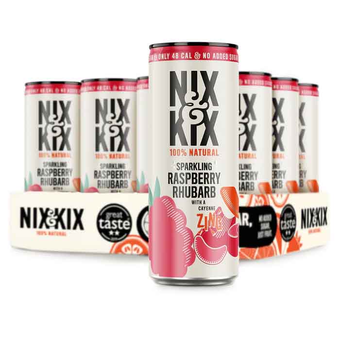 Nix & Kix - Flavoured Drinks - Sparkling Raspberry and Rhubarb, 250ml  Pack of 12