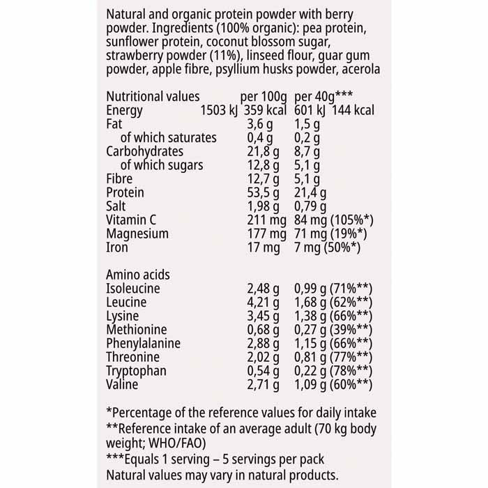 Numove - Organic Protein Shake Berry Blend, 200g - back