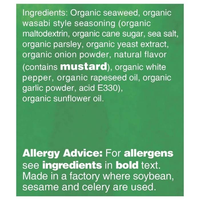 Ocean's Halo - Organic Seaweed Snack Wasabi, 4g - back