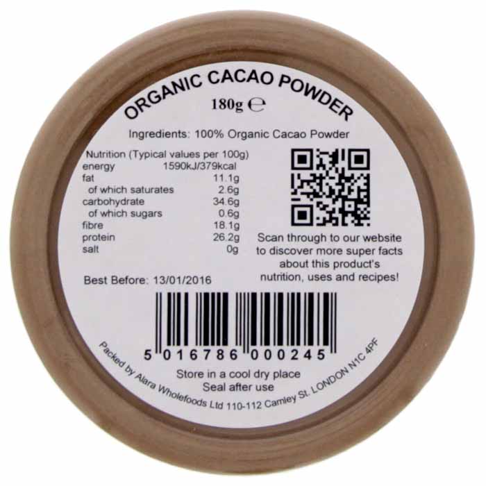 Of The Earth Superfoods - Organic Raw Peruvian Cacao Powder, 180g - back