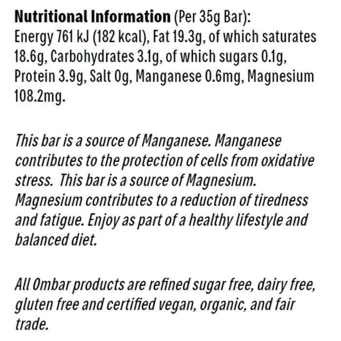Ombar - Organic Raw 100% Cacao Chocolate Bar, 35g - nutrition facts