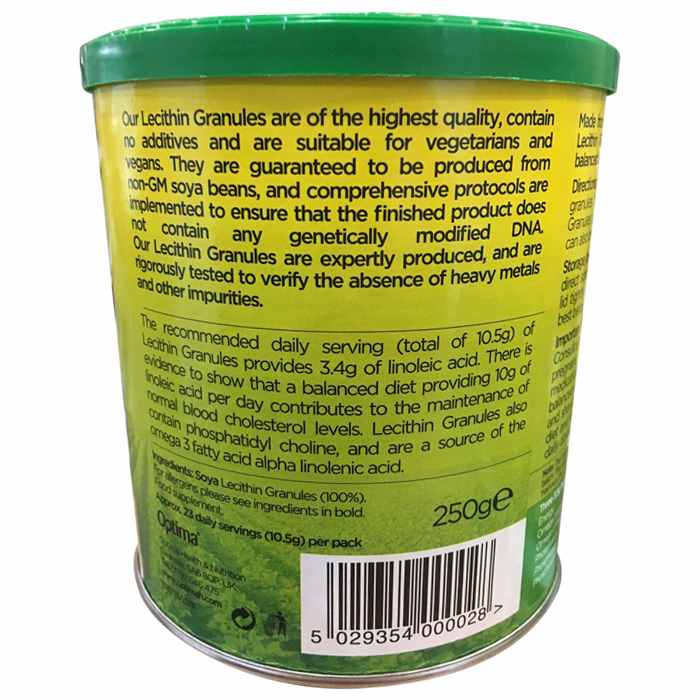 Optima - 100% Pure Lecithin Granules, 500g - back