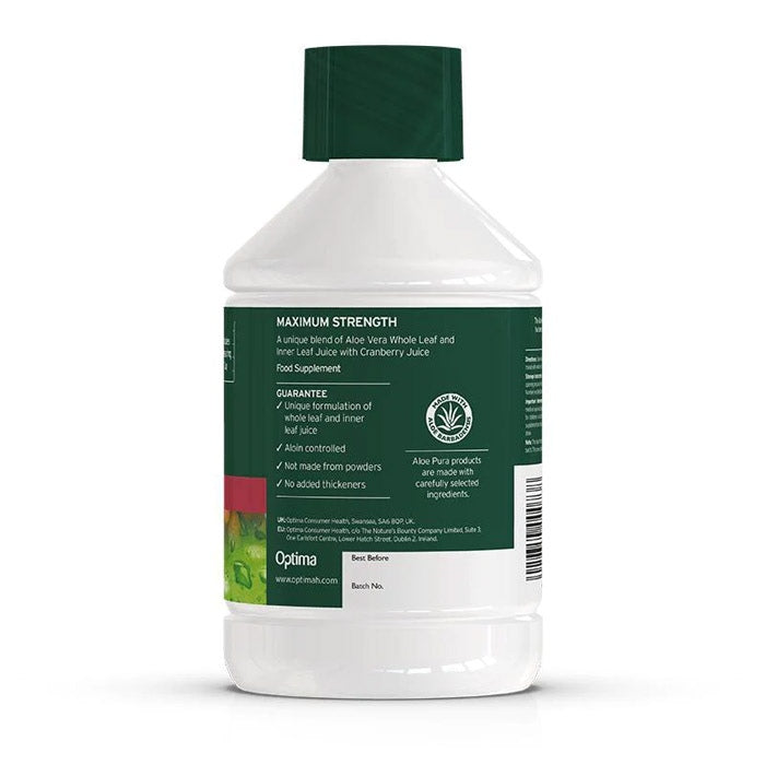 Optima Health - Maximum Strength Cranberry Aloe Vera Juice, 500ml - Back