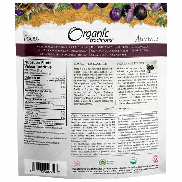 Organic Traditions - Organic Maca X-6 Powder, 150g - back