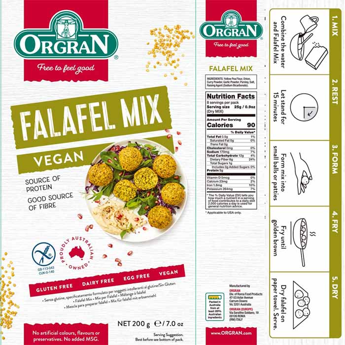 Orgran - Gluten-Free Falafel Mix, 200g - back