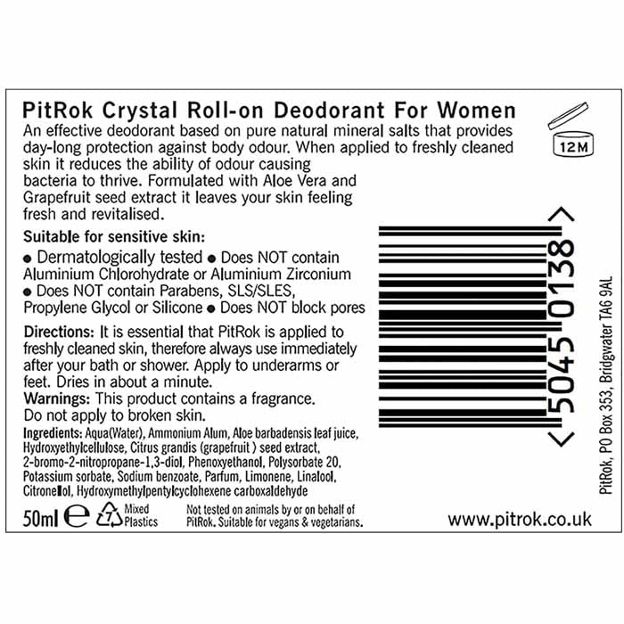 PitROK - Crystal Roll On Deodorant For Women, 50ml - back