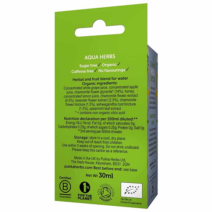 Pukka - Organic Chamomile Relax Aqua Herbs, 30ml - back