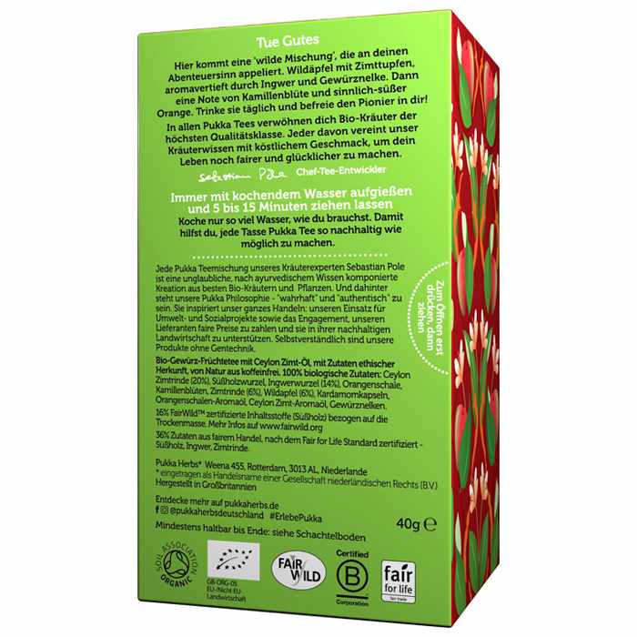 Pukka - Organic Wild Apple & Cinnamon with Ginger, 20 Bags - back